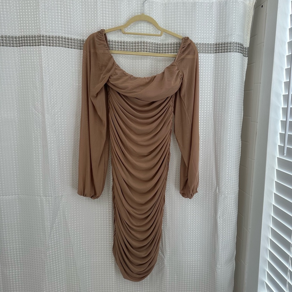 Elegant Brown Ruched Dress